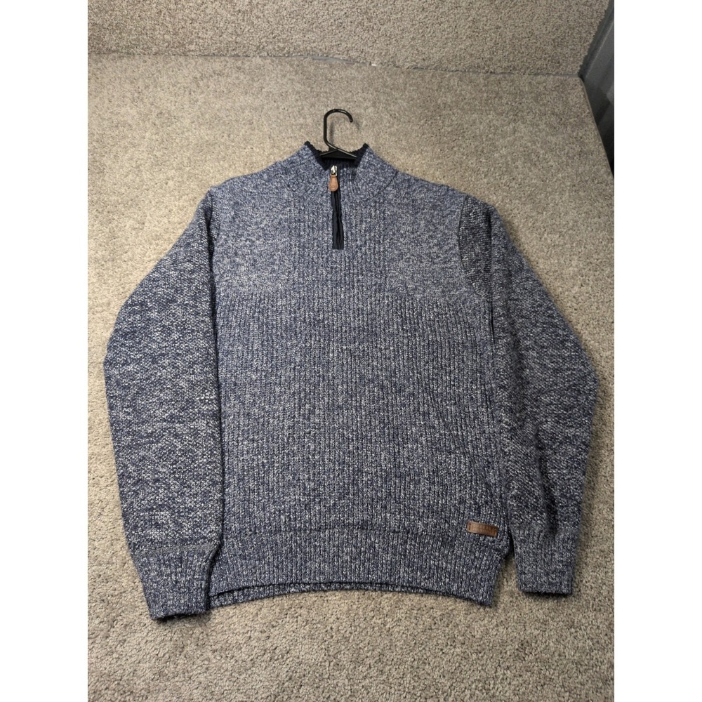 Buffalo David Bitton Mens Blue Marled Ribbed Fleece Lined Quarter Zip Sweater L